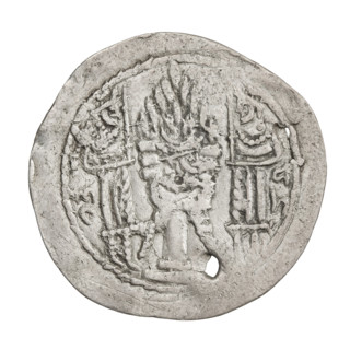 Drachma of Bahram V (ruler of Persia; 420–438). Obverse: Bust of Bahram V facing right; on his head