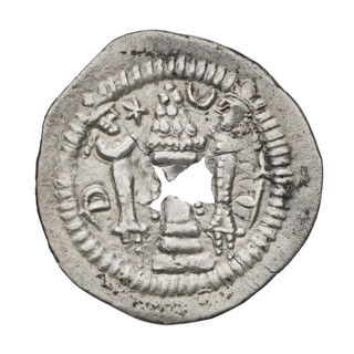drachma, Peroz I (ruler of Persia; 459–484), busts, crowns, crescents, altars, moons, wings, Iran,