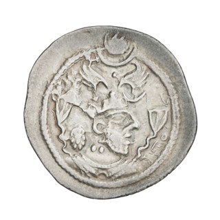 Drachma of Peroz I (ruler of Persia; 459–484). Obverse: bust of Peroz I facing right; he wears a