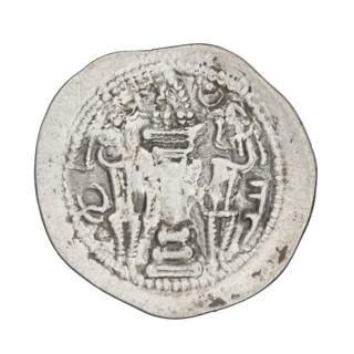 Drachma of Peroz I (ruler of Persia; 459–484). Obverse: bust of Peroz I facing right, wearing a