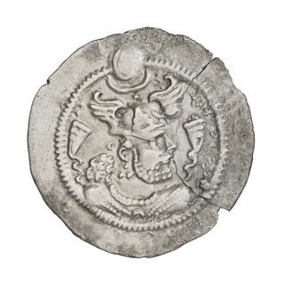 Drachma of Peroz I (ruler of Persia; 459–484). Obverse: bust of Peroz I facing right wearing a