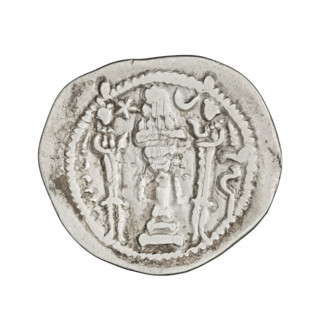 Drachma of Peroz I (ruler of Persia, 459–484). Obverse: bust of Peroz I facing right; he wears a