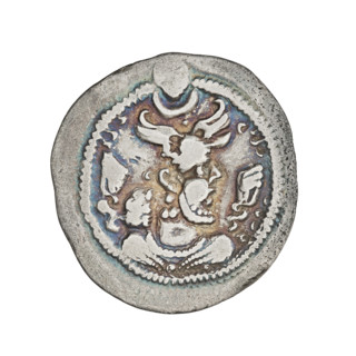 Drachma of Peroz I (ruler of Persia, 459–484). Obverse: bust of Peroz I facing right with a crown