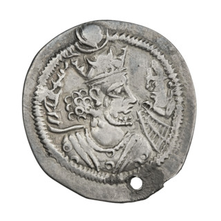 Drachma of Balashi (484–488). Obverse: bust of Balashi facing right; he wears a crown with a