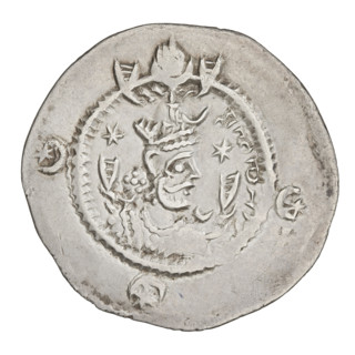 Drachma of Kavadh I (r. 488–496 and 498–531). Obverse: bust of Kavadh I facing right wearing a