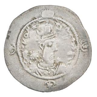 Drachma, Hormizd IV (ruler of Persia; 579–590). Obverse: bust of Hormizd IV facing right, wearing a