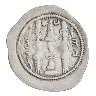 Drachma, Hormizd IV (ruler of Persia; 579–590). Obverse: bust of Hormizd IV facing right, wearing a