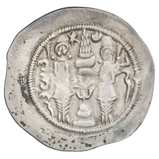 Drachma, Hormizd IV (ruler of Persia; 579–590). Obverse: bust of Hormizd IV right, wearing a crown