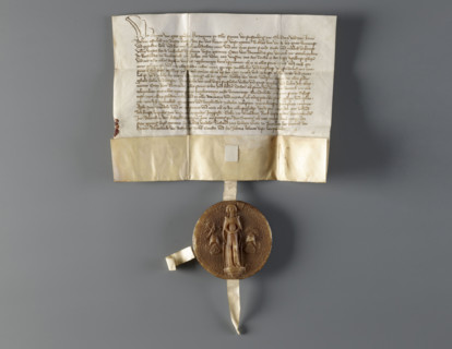 Majestic wax seal attached to a document belonging to Agnieszka (Duchess of Swidnica; reign