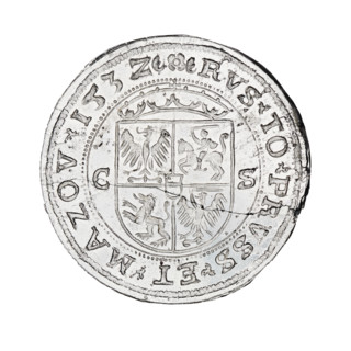 Quarter crown thaler forgery by Majnert; Sigismund I the Old (King of Poland; 1506–1548). Design: