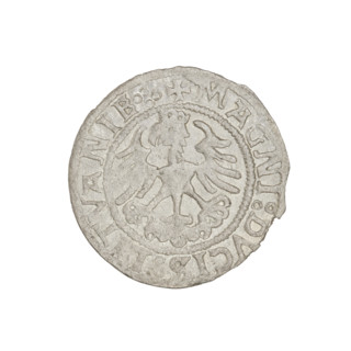 Lithuanian half-grosz, Sigismund I the Old (King of Poland; 1506–1548). Obverse: Pogon (Lithuanian