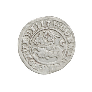 Lithuanian half-grosz, Sigismund I the Old (king of Poland; 1506–1548). Obverse: Pogon (Lithuanian