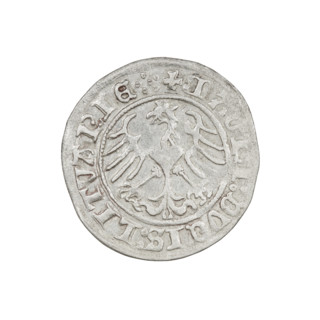Lithuanian half-grosz, Sigismund I the Old (king of Poland; 1506–1548). Obverse: Pogon (Lithuanian