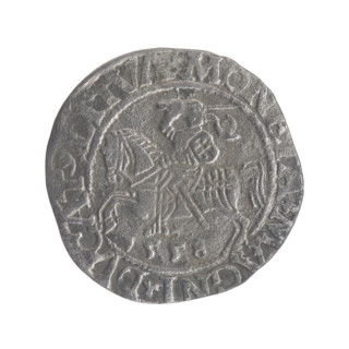 Lithuanian half-grosz, Sigismund II Augustus (King of Poland; 1544–1572). Obverse: Polish Eagle; in