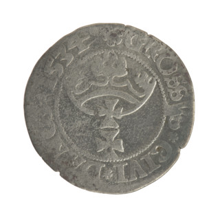 Gdansk grosz, Sigismund I the Old (King of Poland; 1506–1548). Silver coin (grosz). Obverse: