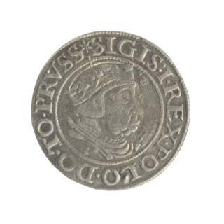 Gdansk grosz, Sigismund I the Old (King of Poland; 1506–1548). Silver coin (grosz), 1538. Obverse: