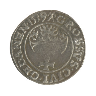 Gdansk grosz, Sigismund I the Old (King of Poland; 1506–1548). Polish coin, Jagiellon dynasty.