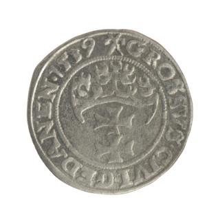 Gdansk grosz, Sigismund I the Old (King of Poland; 1506–1548). Polish coin, Jagiellon dynasty.