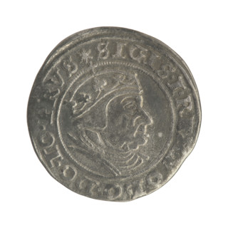 Gdansk grosz, Sigismund I the Old (King of Poland; 1506–1548). Silver coin (1540). Obverse: Crowned