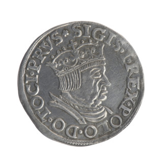 Gdansk trojak, Sigismund I the Old (King of Poland; 1506–1548). Obverse: crowned male bust in