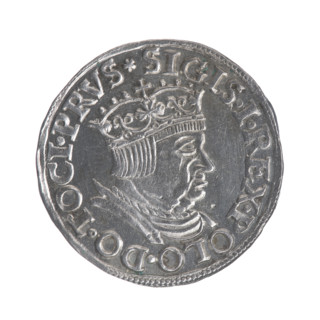 Gdansk trojak, Sigismund I the Old (King of Poland; 1506–1548). Obverse: crowned male bust in