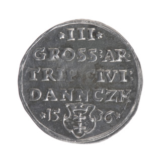 Gdansk trojak, Sigismund I the Old (King of Poland; 1506–1548). Obverse: Crowned male bust in