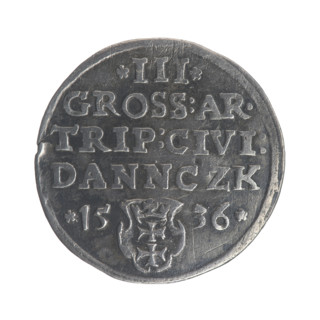 Gdansk trojak, Sigismund I the Old (King of Poland; 1506–1548). Obverse: Crowned male bust in