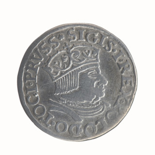 Gdansk trojak, Sigismund I the Old (King of Poland; 1506–1548), Polish coin; male busts; Sigismund