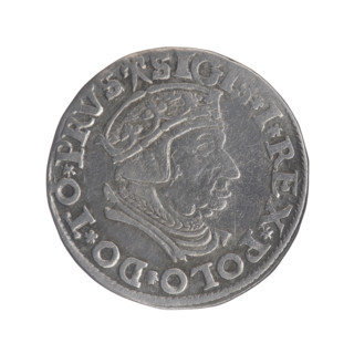 Gdansk trojak, Sigismund I the Old (King of Poland; 1506–1548), male busts, Polish coin; royal bust