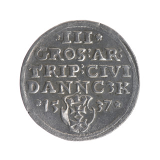 Gdansk trojak, Sigismund I the Old (King of Poland; 1506–1548). Polish coin (trojak), 1537.