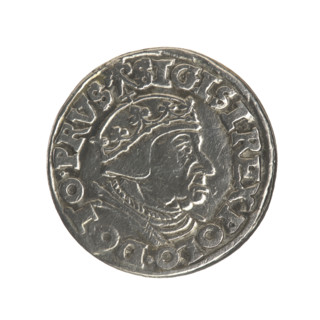 Gdansk trojak, Sigismund I the Old (King of Poland; 1506–1548). Obverse: crowned male bust in
