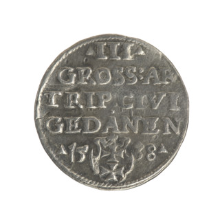 Gdansk trojak, Sigismund I the Old (King of Poland; 1506–1548). Silver coin (trojak), 1538.