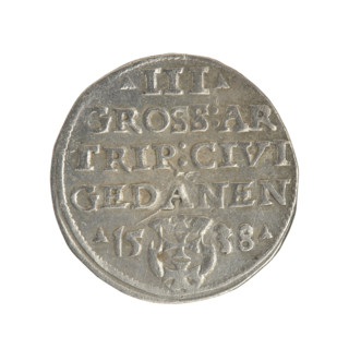 Gdansk trojak, Sigismund I the Old (King of Poland; 1506–1548). Obverse: crowned male bust in