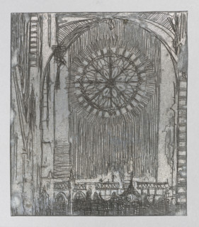 Gothic interior with a rosette; Feliks Jablczynski (1865–1928), graphic artist; church interior