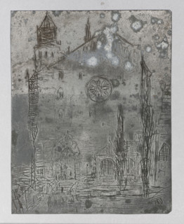 View of St. Mary's Basilica in Gdansk from Piwna Street; verso: View of a medieval building in the