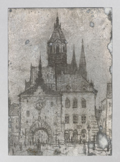 City view inspired by Polish architecture; Feliks Jablczynski (1865–1928), graphic artist; tenement