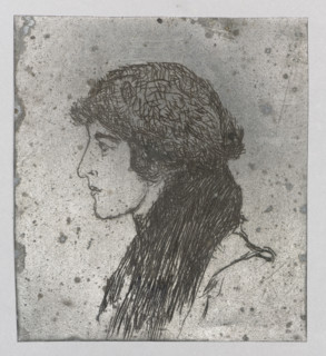 Portrait of a woman in profile; verso: Church with a brick tower. Feliks Jablczynski (1865–1928),