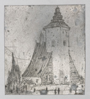 Portrait of a woman in profile; verso: Church with a brick tower. Feliks Jablczynski (1865–1928),
