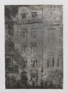 Facades of old tenement houses; verso: Castle in Wisnicz. Jablczynski, Feliks (1865–1928), graphic