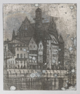 Naturalists' House in Gdansk; verso: Crane in Gdansk; Jablczynski, Feliks (1865–1928), graphic