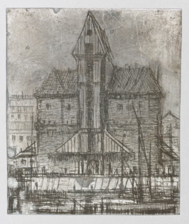 Naturalists' House in Gdansk; verso: Crane in Gdansk. Jablczynski, Feliks (1865–1928), graphic
