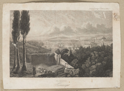 A steel engraving made by W. Creuzbauer in Karlsruhe depicts a View of Florence. Likely an