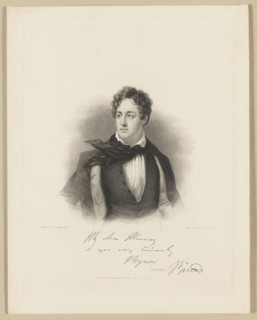 Portrait of George Gordon Byron. Engraving by Edward Finden after a portrait painted by George