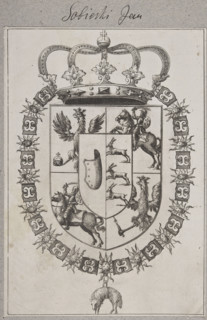 Coat of arms of Jakub Ludwik Sobieski, the so-called Bookplate of Jan III Sobieski. Five-field coat