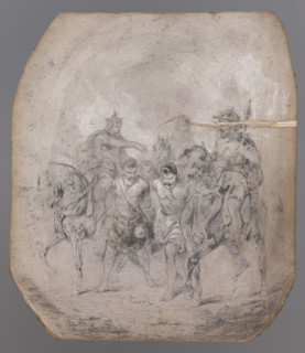 Leading the prisoners, illustration to 'Konrad Wallenrod' by Adam Mickiewicz. Three mounted