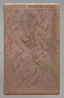 Recto: Martyrdom of the Soul in Hell 'Tormentum gustus'; verso: partially blurred emblematic