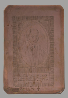 Saint Vincent de Paul. The saint visible in a bust, wearing a surplice and a stole; face stippled.
