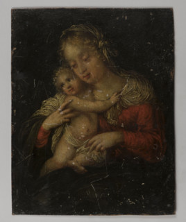 Coat of arms of the Petershausen monastery (recto); Image of Madonna and Child (verso). Monogramist