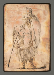 A beggar woman in rags, with a stick in her left hand; Michal Plonski (1778–1812), graphic artist;