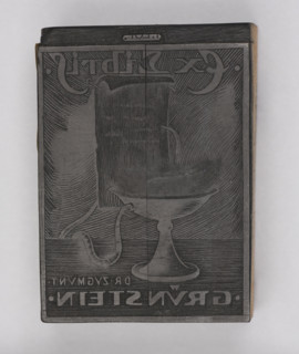 Bookplate of Zygmunt Grünstein; verso: fragment of another bookplate crossed out and cut into two